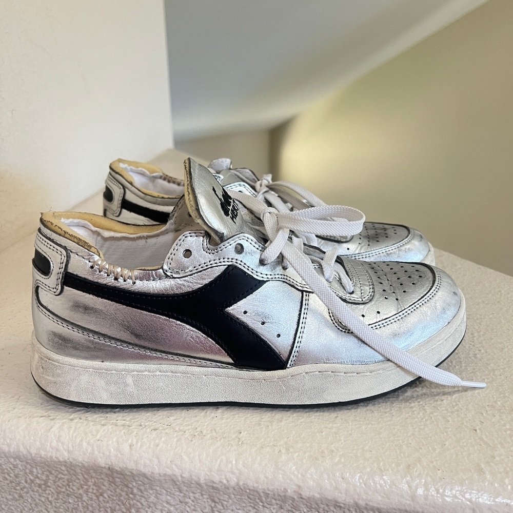 DIADORA HERITAGE MI BASKET‎ ROW CUT SILVER sneakers men size 7.5 women 9 retro